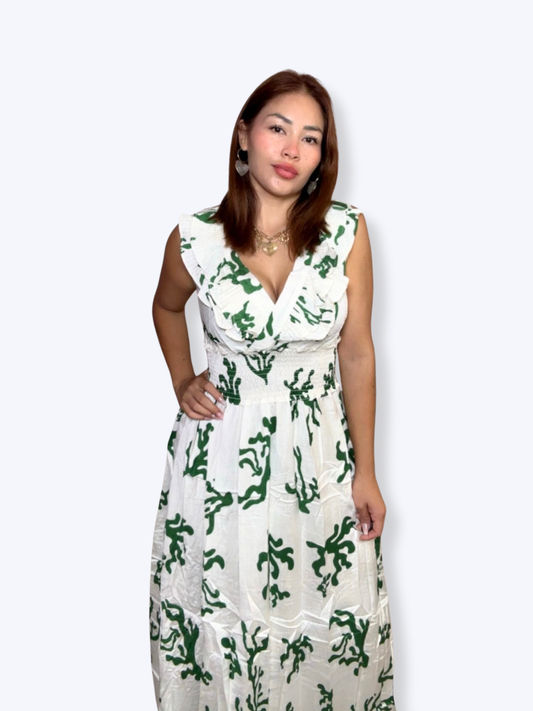 Women's long dress botanical green