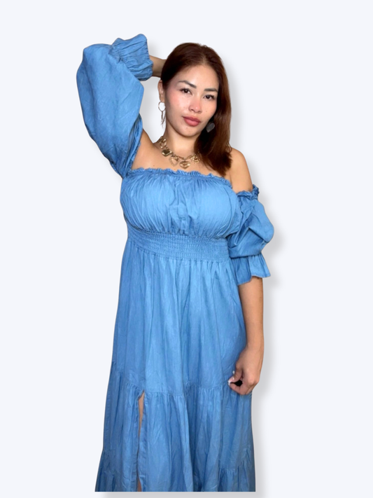 Women's long casual dress blue