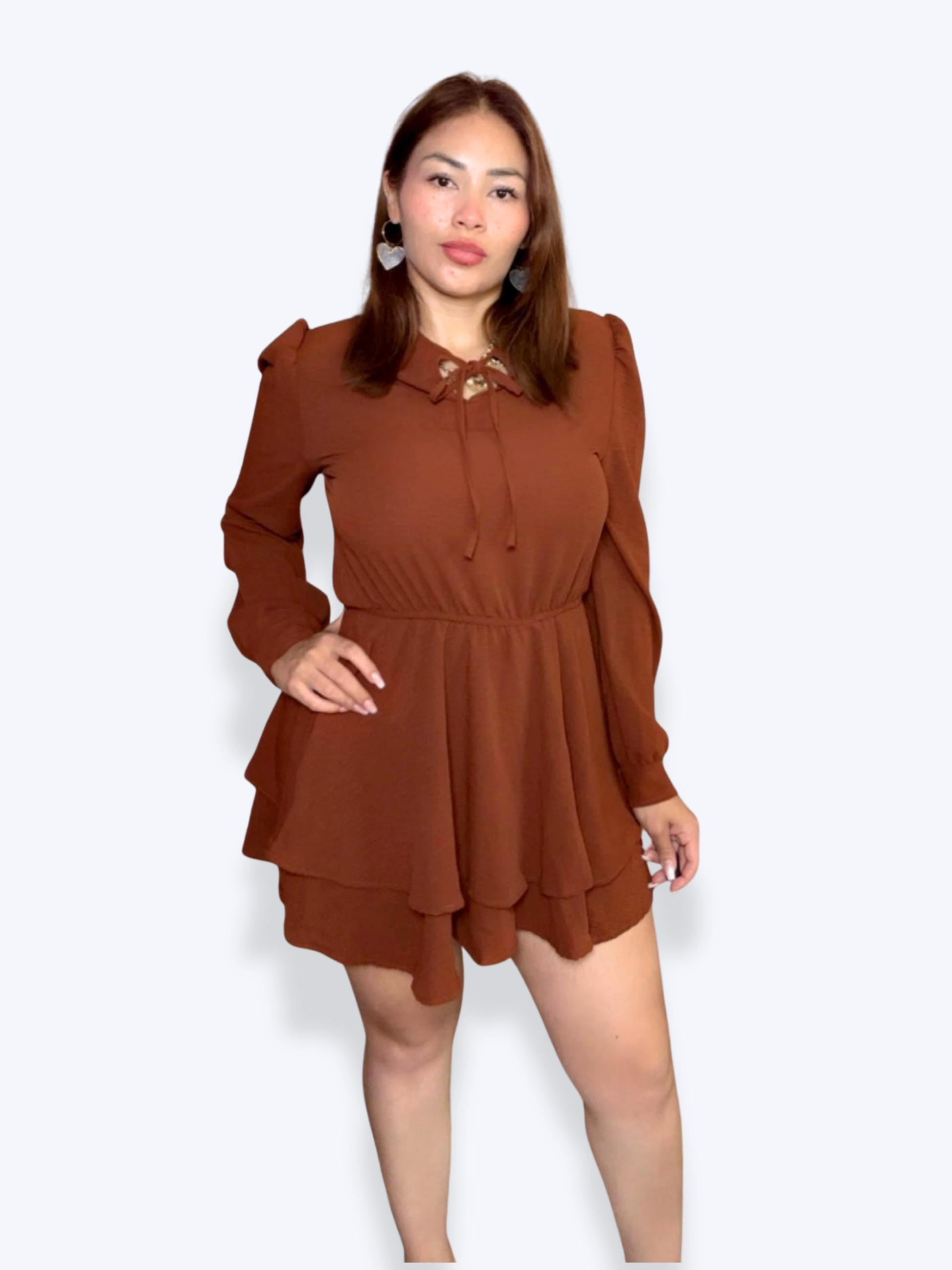 Women's long-sleeved dress brown Women's long-sleeved dress brown